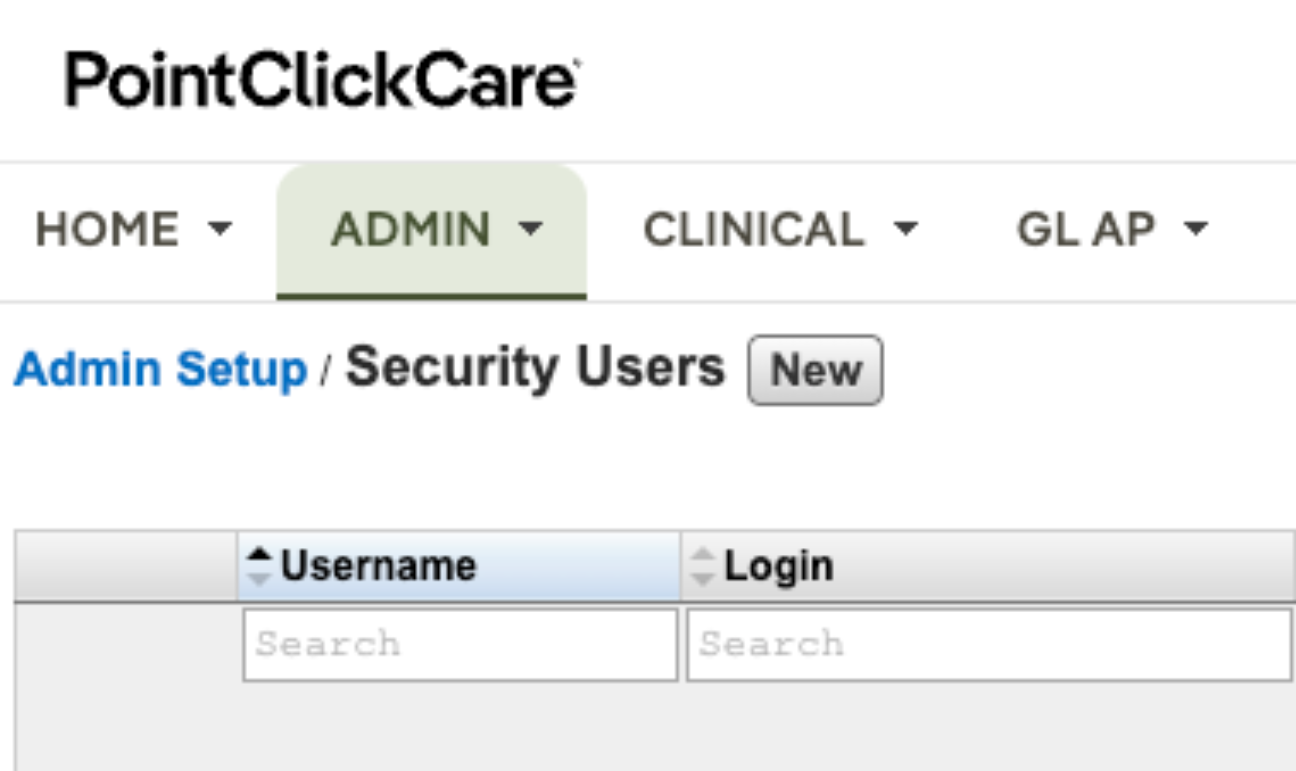 Security Users page with the New button
