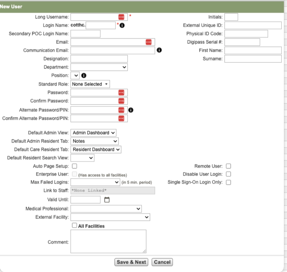 New User form